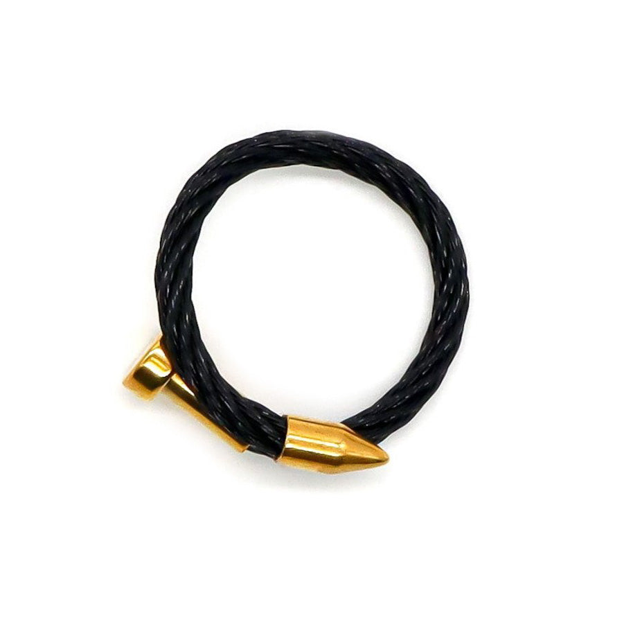 ROMALI Two-Tone Stainless Steel and Leather Twisted Cable Ring - Available in Silver and Black