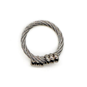 ROMALI Stainless Steel Twisted Cable Ring with Beaded Accents