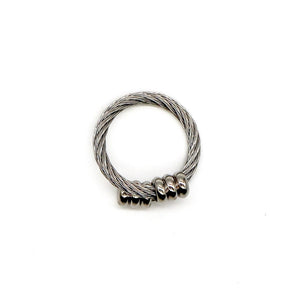 ROMALI Stainless Steel Twisted Cable Ring with Beaded Accents