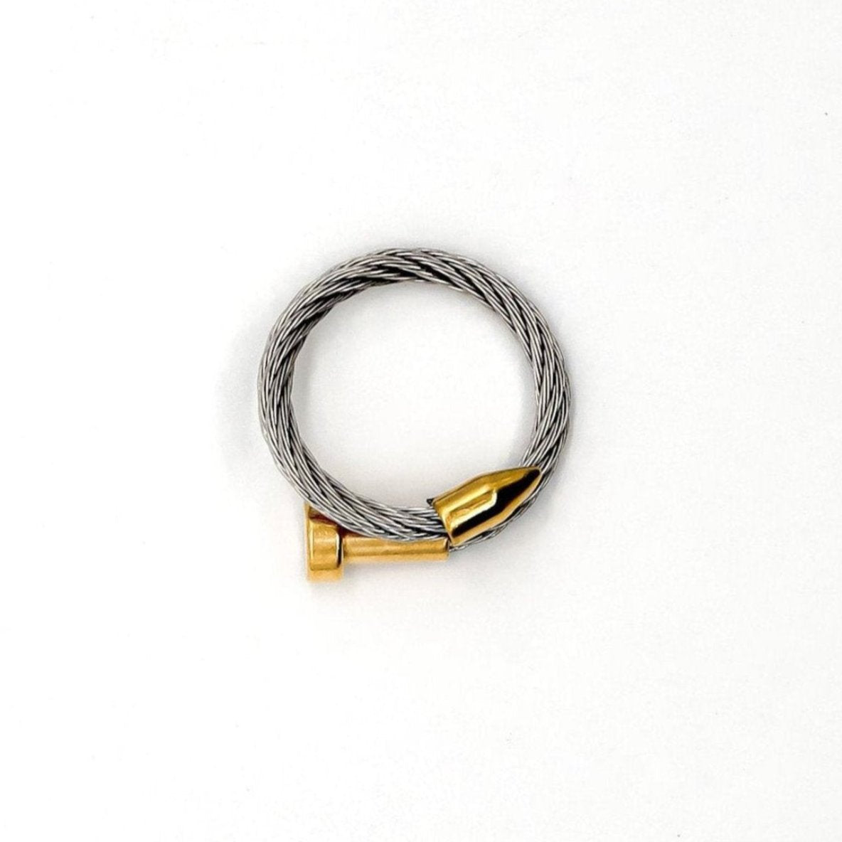 ROMALI Two-Tone Stainless Steel and Leather Twisted Cable Ring - Available in Silver and Black