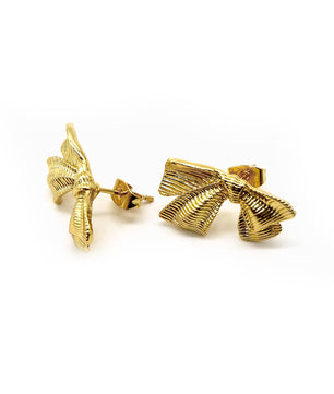 ROMALI 18K Gold-Plated Textured Bow Stud Earrings - ROMALI