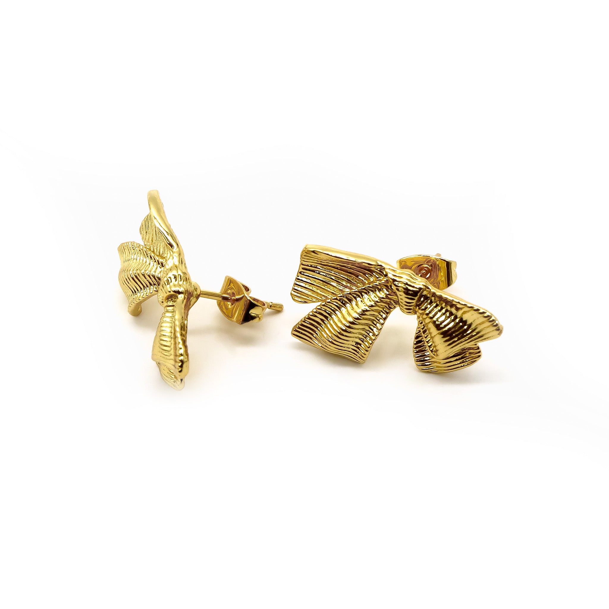 ROMALI 18K Gold-Plated Textured Bow Stud Earrings