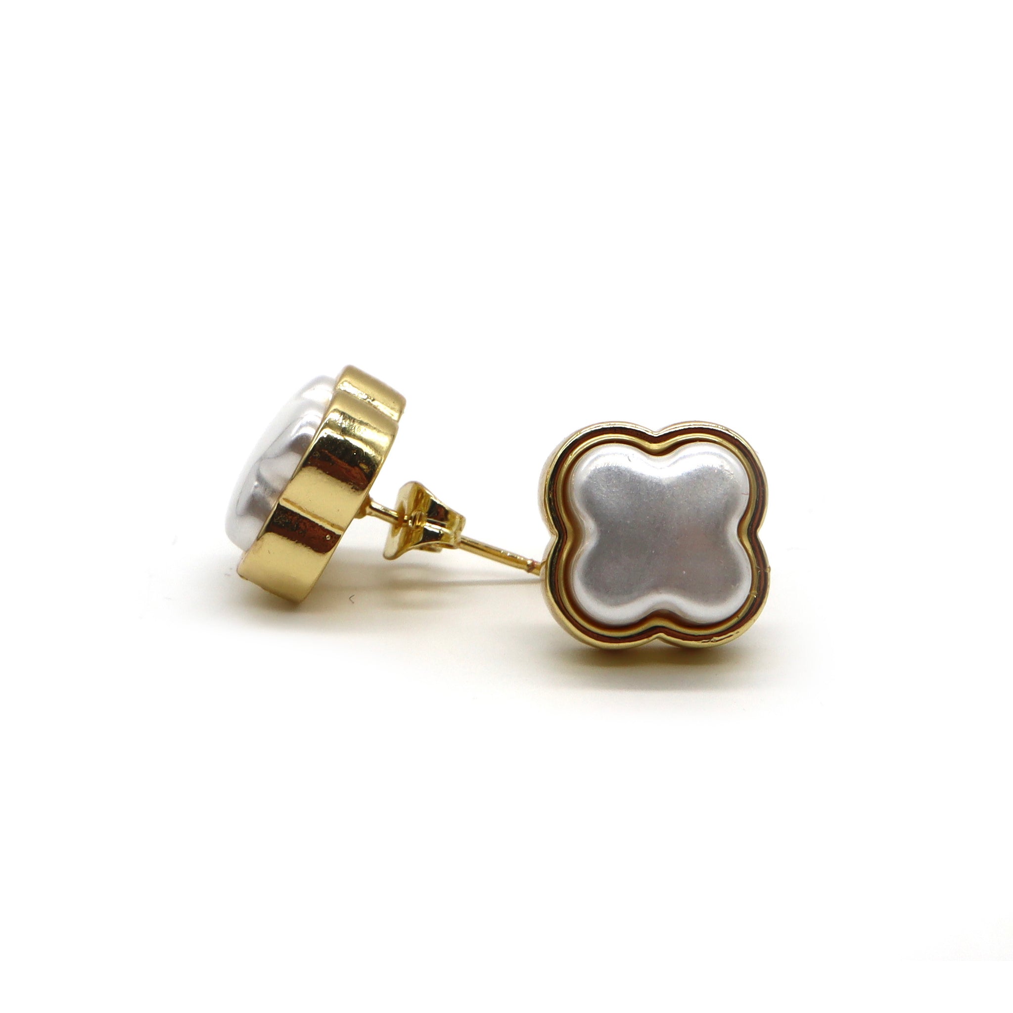 ROMALI 18K Gold-Plated Clover Pearl Stud Earrings