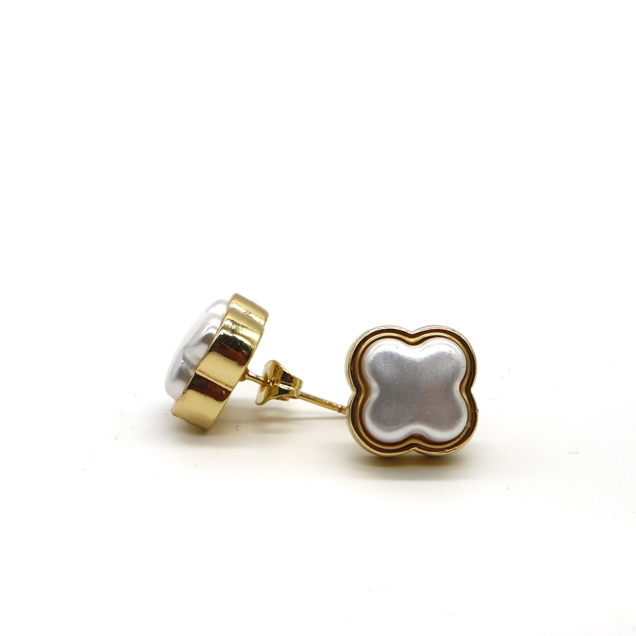 ROMALI 18K Gold-Plated Clover Pearl Stud Earrings