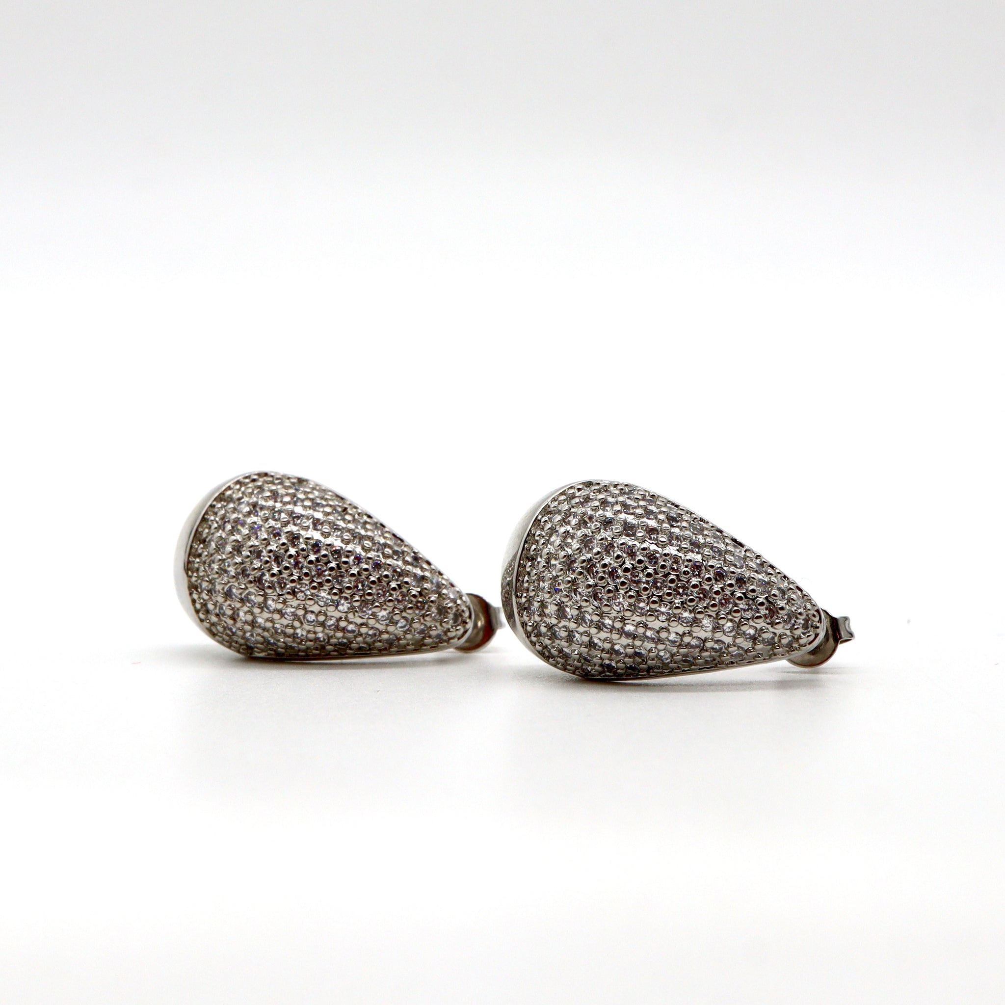 ROMALI Silver Teardrop Stud Earrings with Crystal Detailing