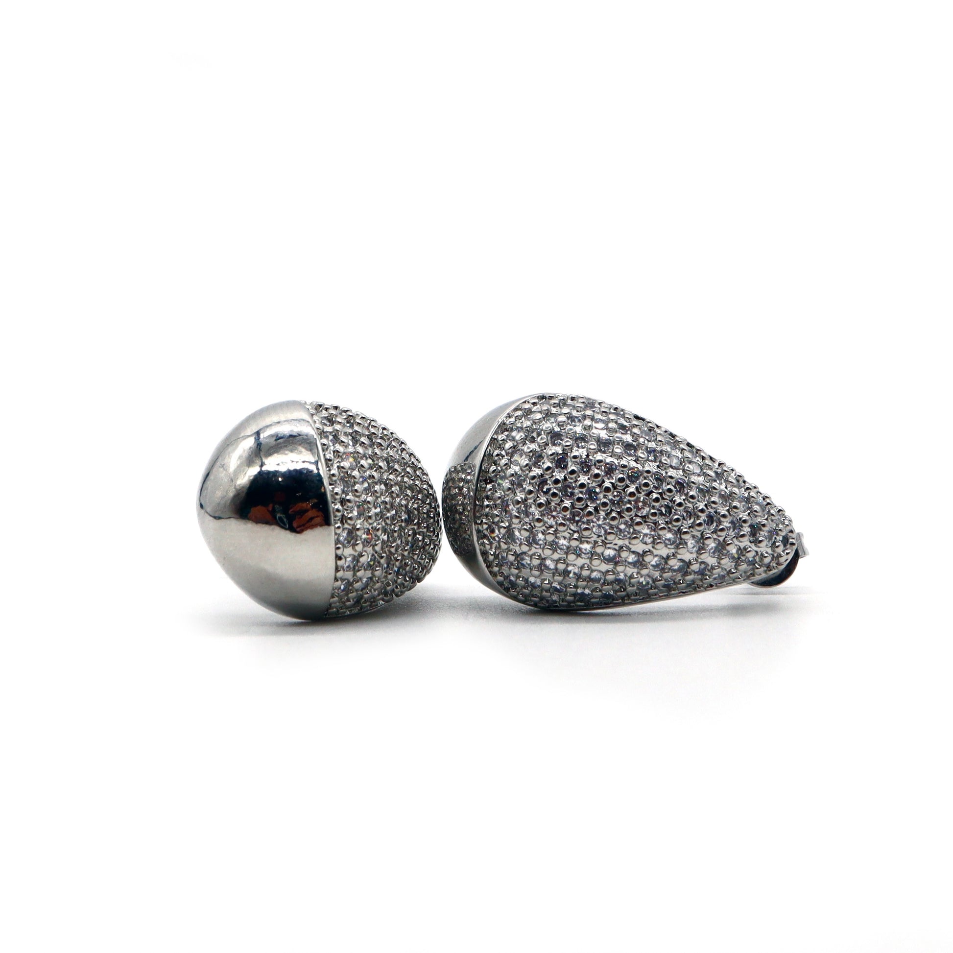 ROMALI Silver Teardrop Stud Earrings with Crystal Detailing