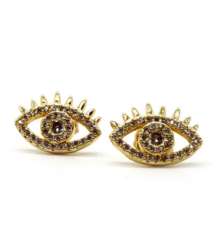 ROMALI 18k Gold-Plated Evil Eye Stud Earrings with Crystals - ROMALI