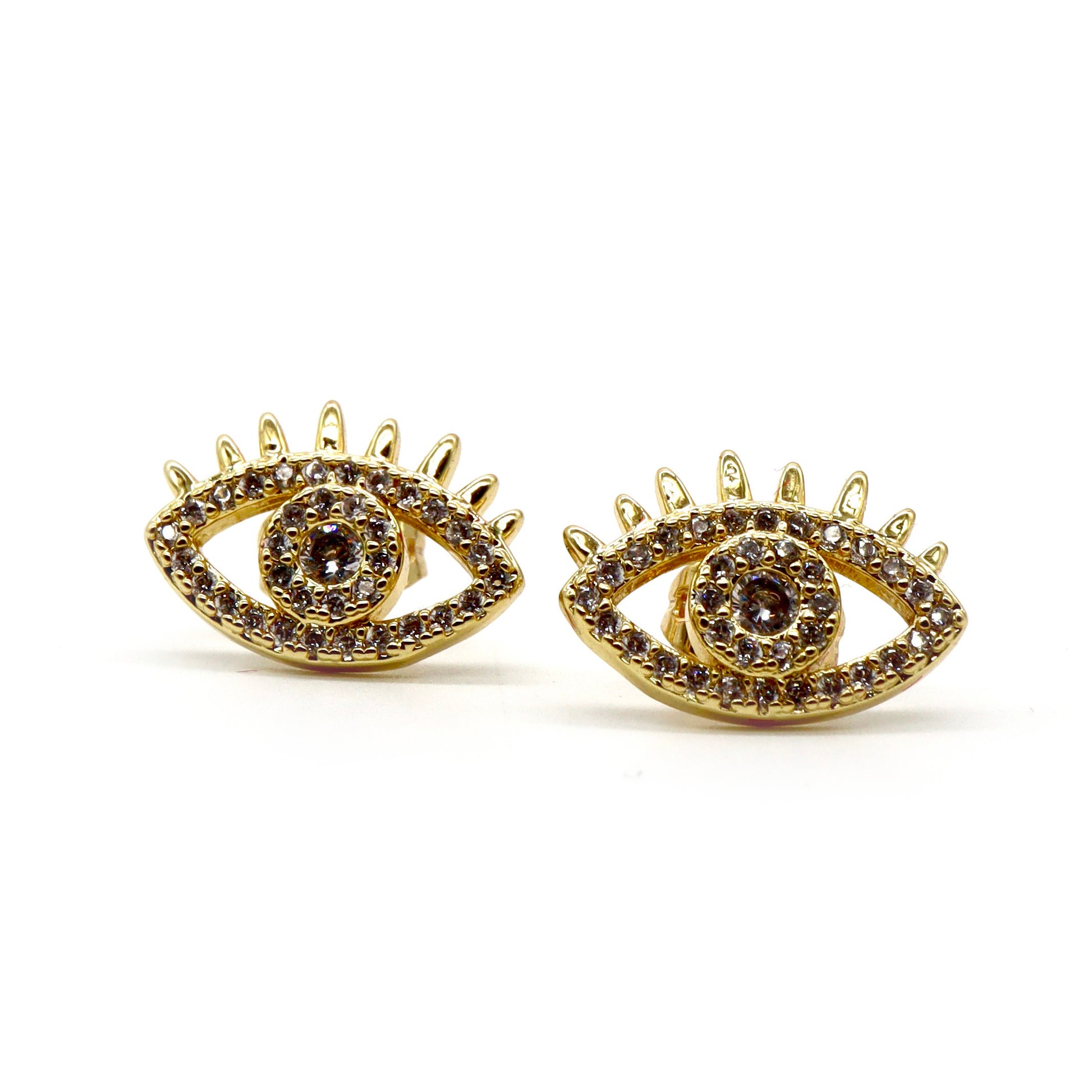 ROMALI 18k Gold-Plated Evil Eye Stud Earrings with Crystals