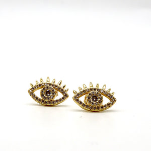 ROMALI 18k Gold-Plated Evil Eye Stud Earrings with Crystals