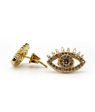 ROMALI 18k Gold-Plated Evil Eye Stud Earrings with Crystals - ROMALI