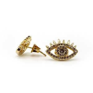 ROMALI 18k Gold-Plated Evil Eye Stud Earrings with Crystals