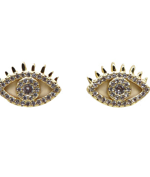 ROMALI 18k Gold-Plated Evil Eye Stud Earrings with Crystals - ROMALI