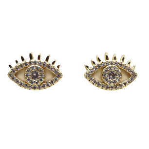 ROMALI 18k Gold-Plated Evil Eye Stud Earrings with Crystals