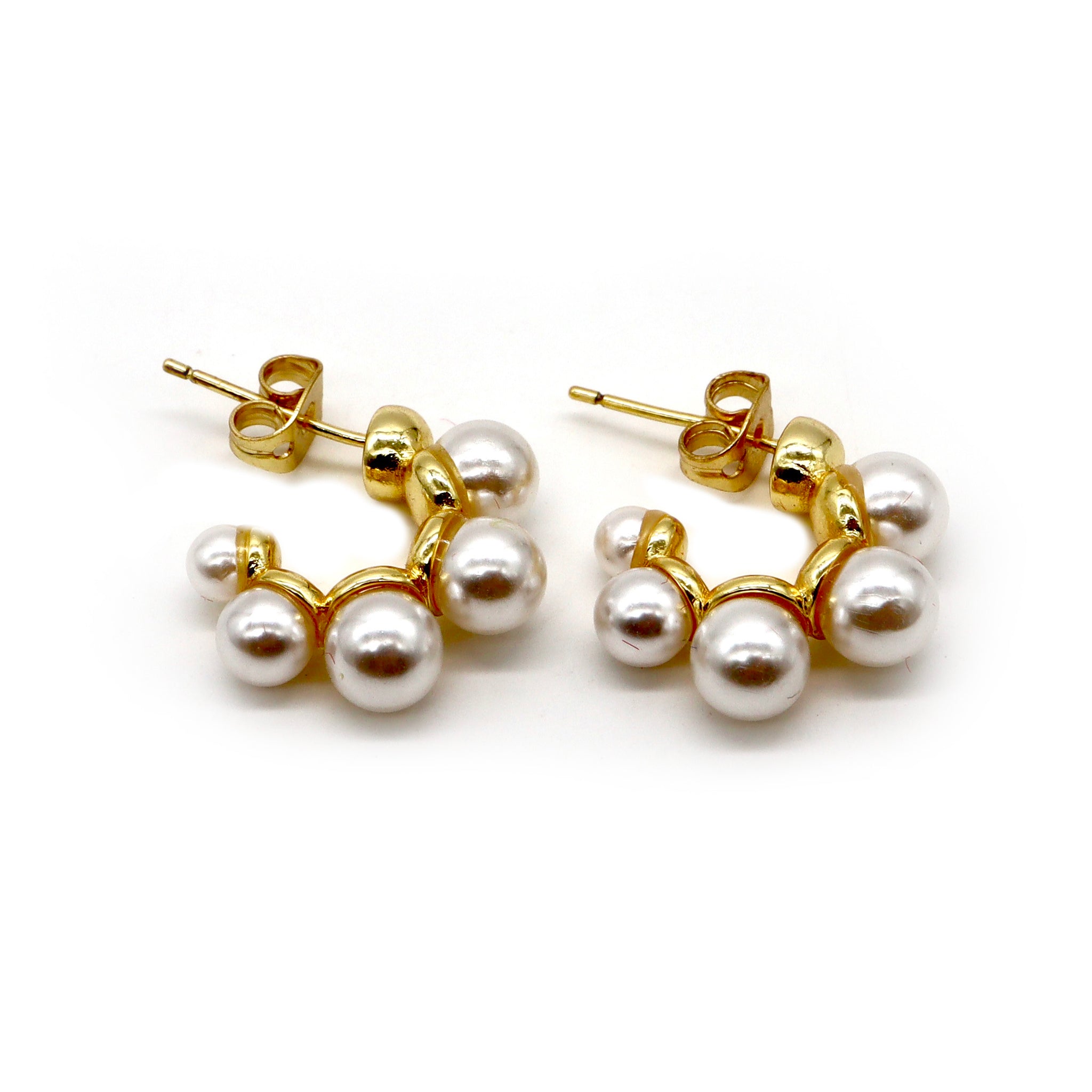 ROMALI 18k Gold-Plated Hoop Earrings with Pearl Cluster Accents