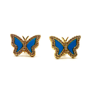 ROMALI 18k Gold-Plated Butterfly Earrings with Turquoise Enamel and Crystal Accents