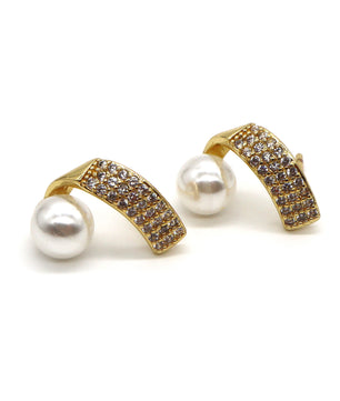 ROMALI 18k Gold-Plated Pearl Earrings with Pave Crystal Arch - ROMALI