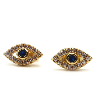 ROMALI 18k Gold-Plated Evil Eye Stud Earrings with Blue Center - ROMALI