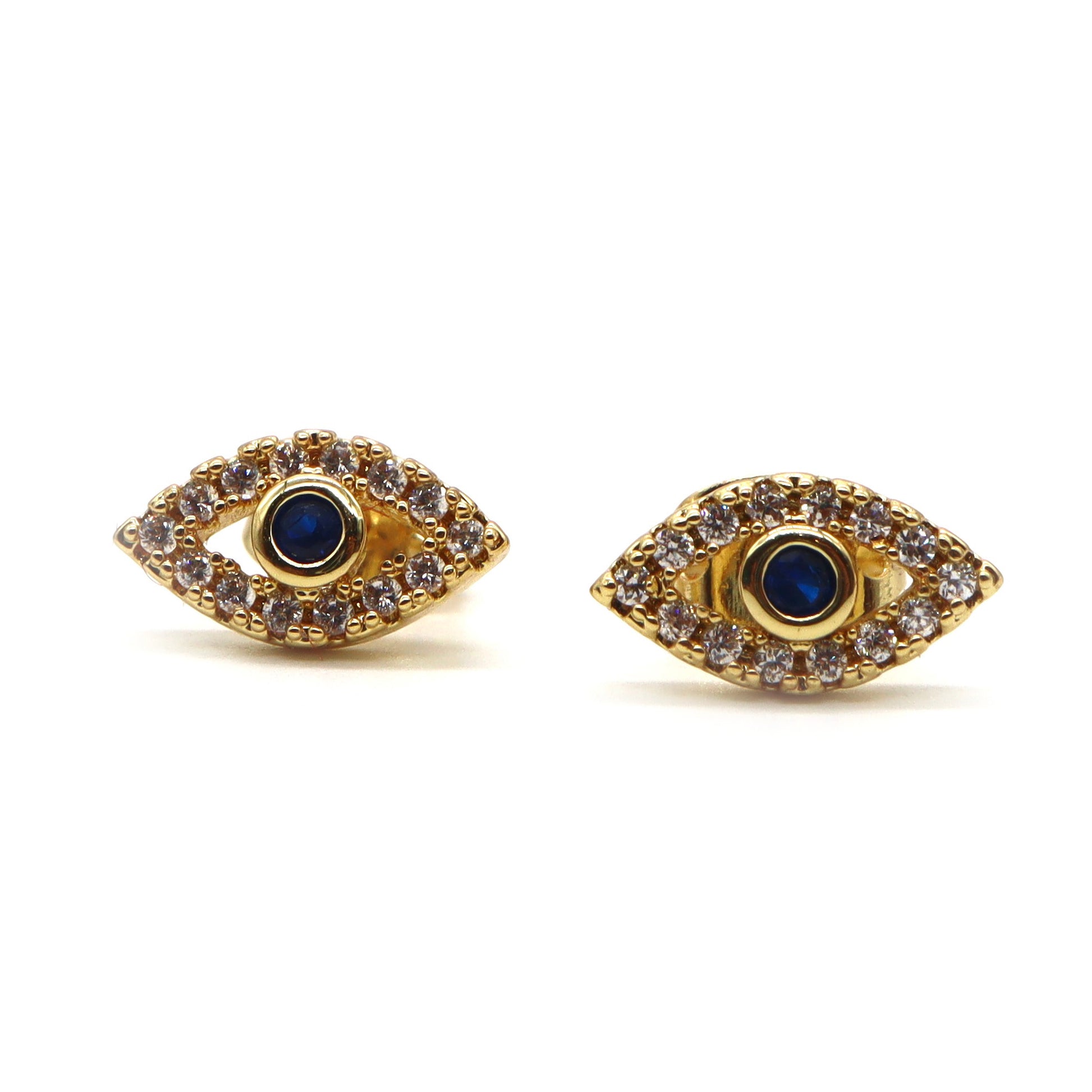 ROMALI 18k Gold-Plated Evil Eye Stud Earrings with Blue Center - ROMALI