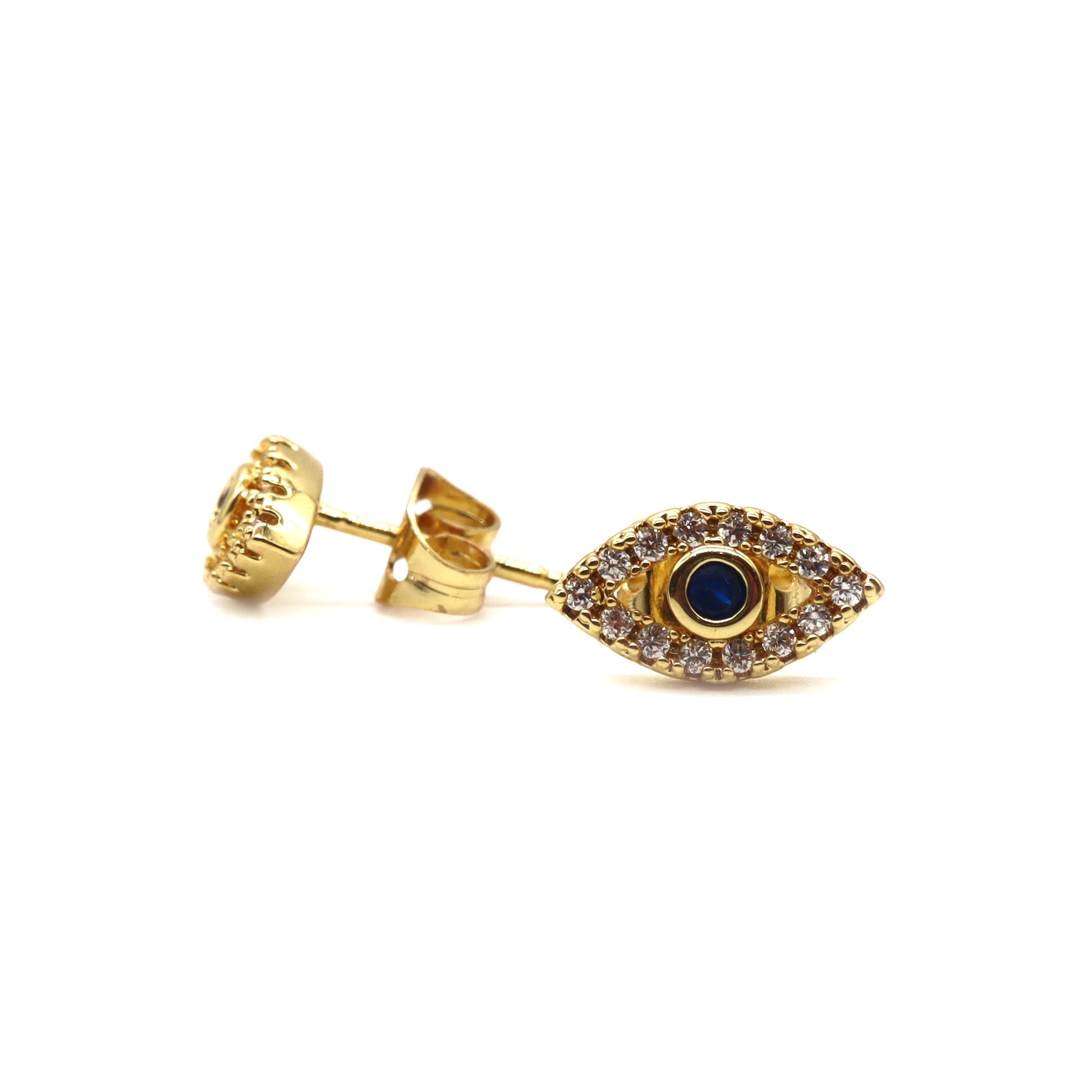 ROMALI 18k Gold-Plated Evil Eye Stud Earrings with Blue Center - ROMALI