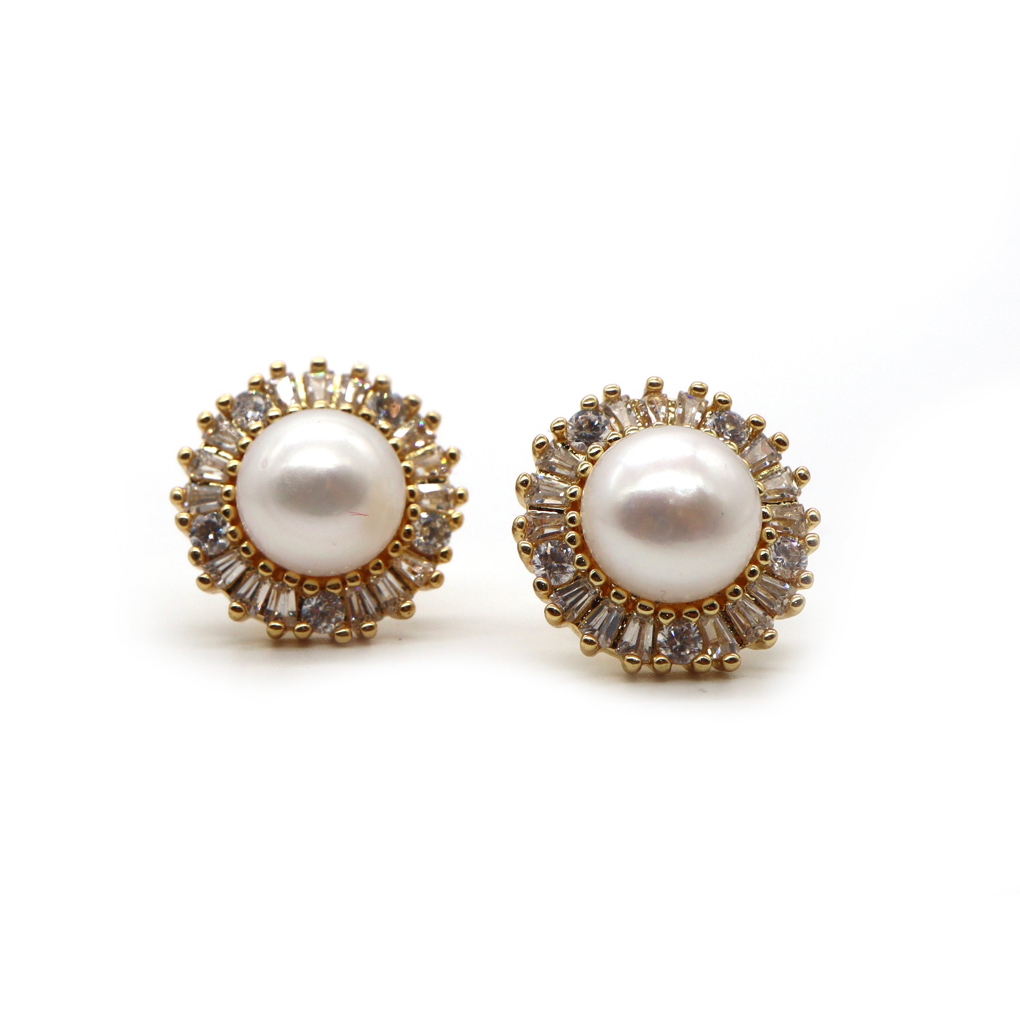 ROMALI 18K Gold-Plated Pearl Sunburst Stud Earrings