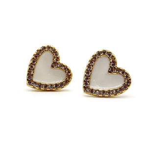 ROMALI 18K Gold-Plated Heart-Shaped Enamel Stud Earrings with Crystal Accents