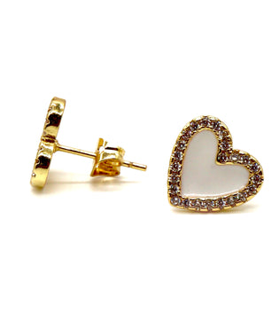 ROMALI 18K Gold-Plated Heart-Shaped Enamel Stud Earrings with Crystal Accents - ROMALI