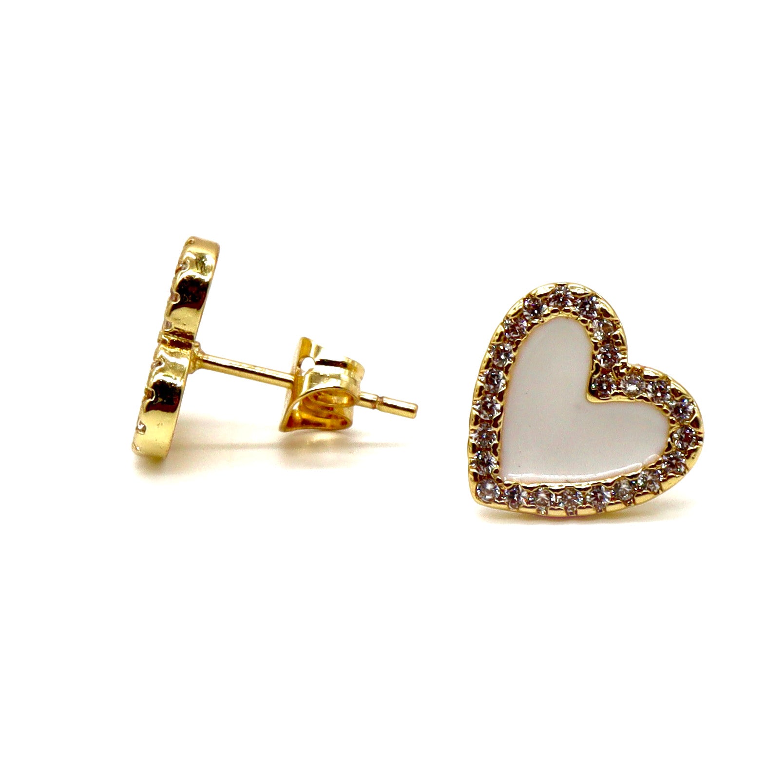 ROMALI 18K Gold-Plated Heart-Shaped Enamel Stud Earrings with Crystal Accents