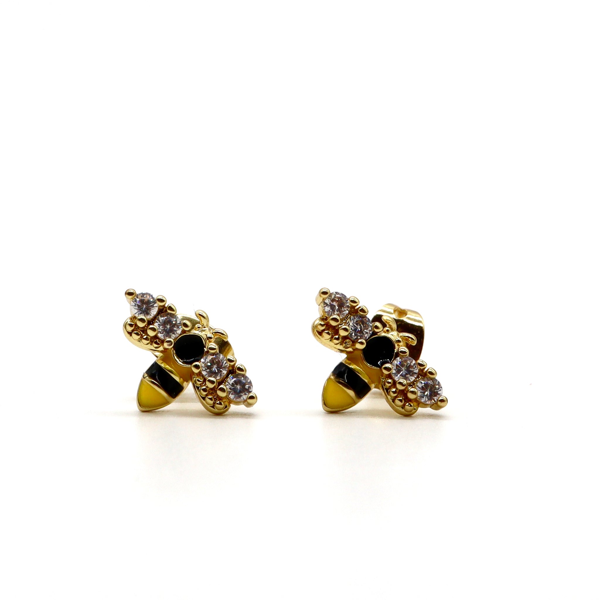 ROMALI 18K Gold-Plated Bee Stud Earrings with Crystals