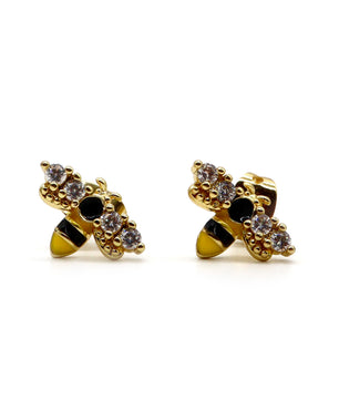 ROMALI 18K Gold-Plated Bee Stud Earrings with Crystals - ROMALI