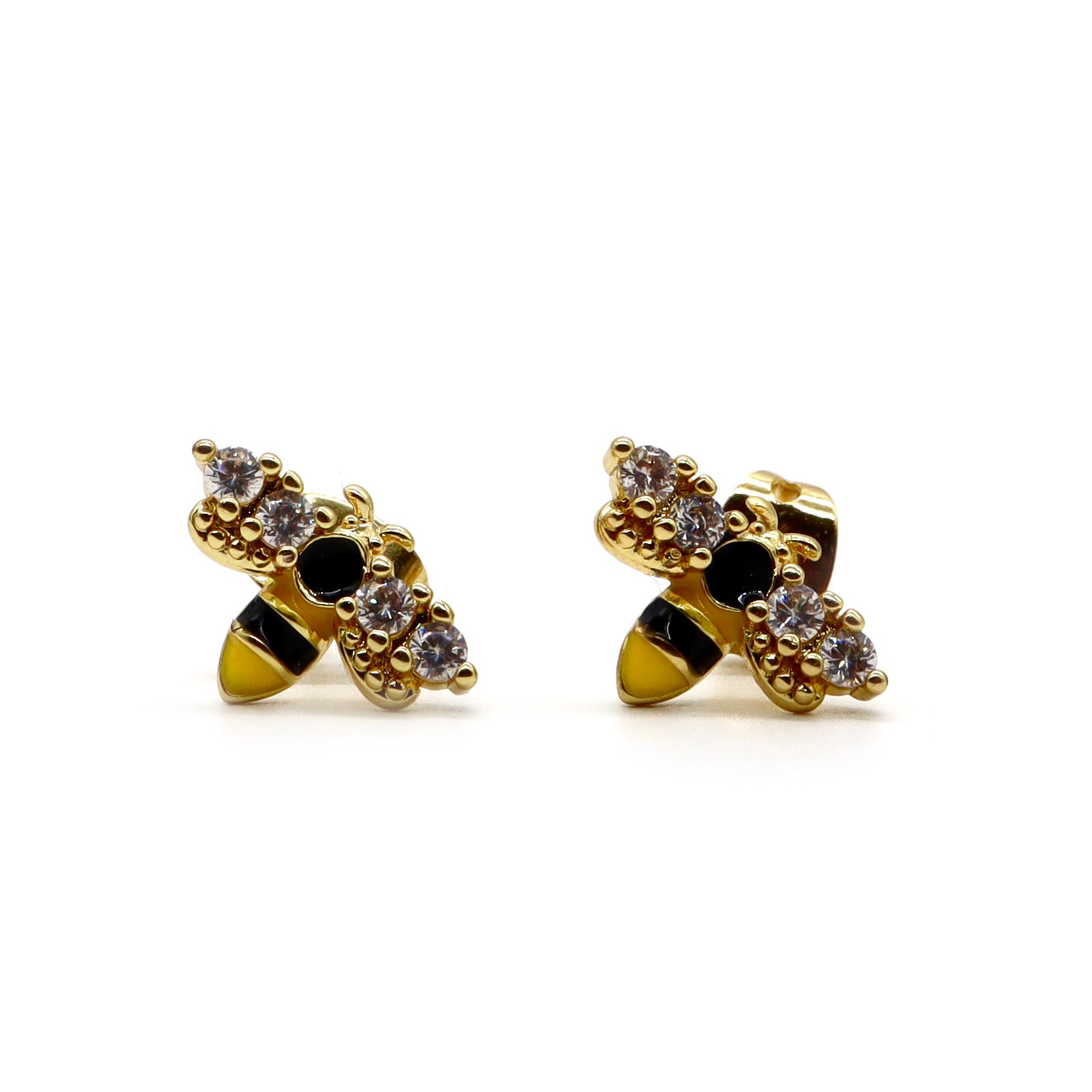 ROMALI 18K Gold-Plated Bee Stud Earrings with Crystals - ROMALI