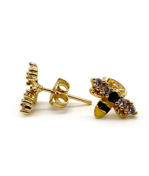ROMALI 18K Gold-Plated Bee Stud Earrings with Crystals - ROMALI