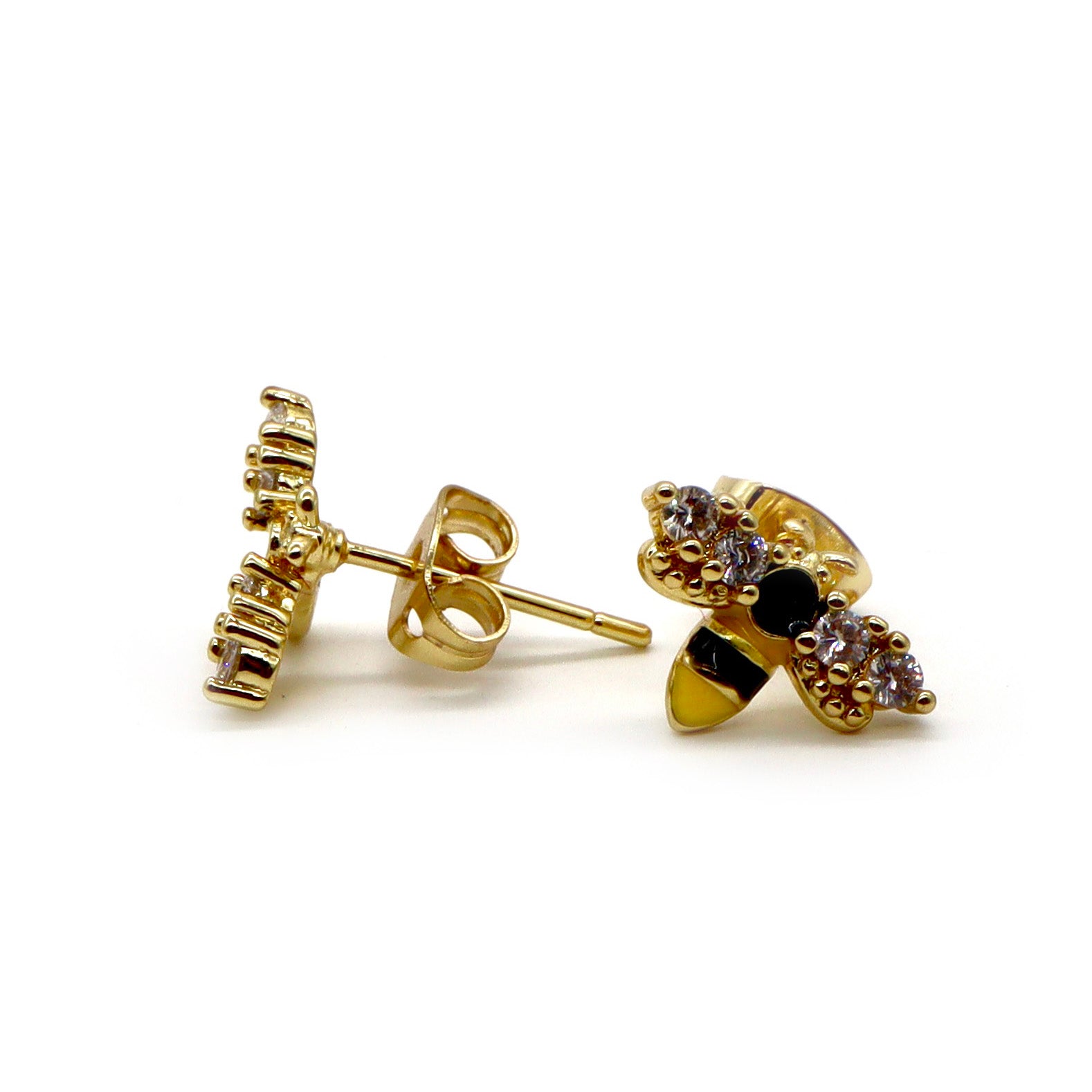 ROMALI 18K Gold-Plated Bee Stud Earrings with Crystals - ROMALI