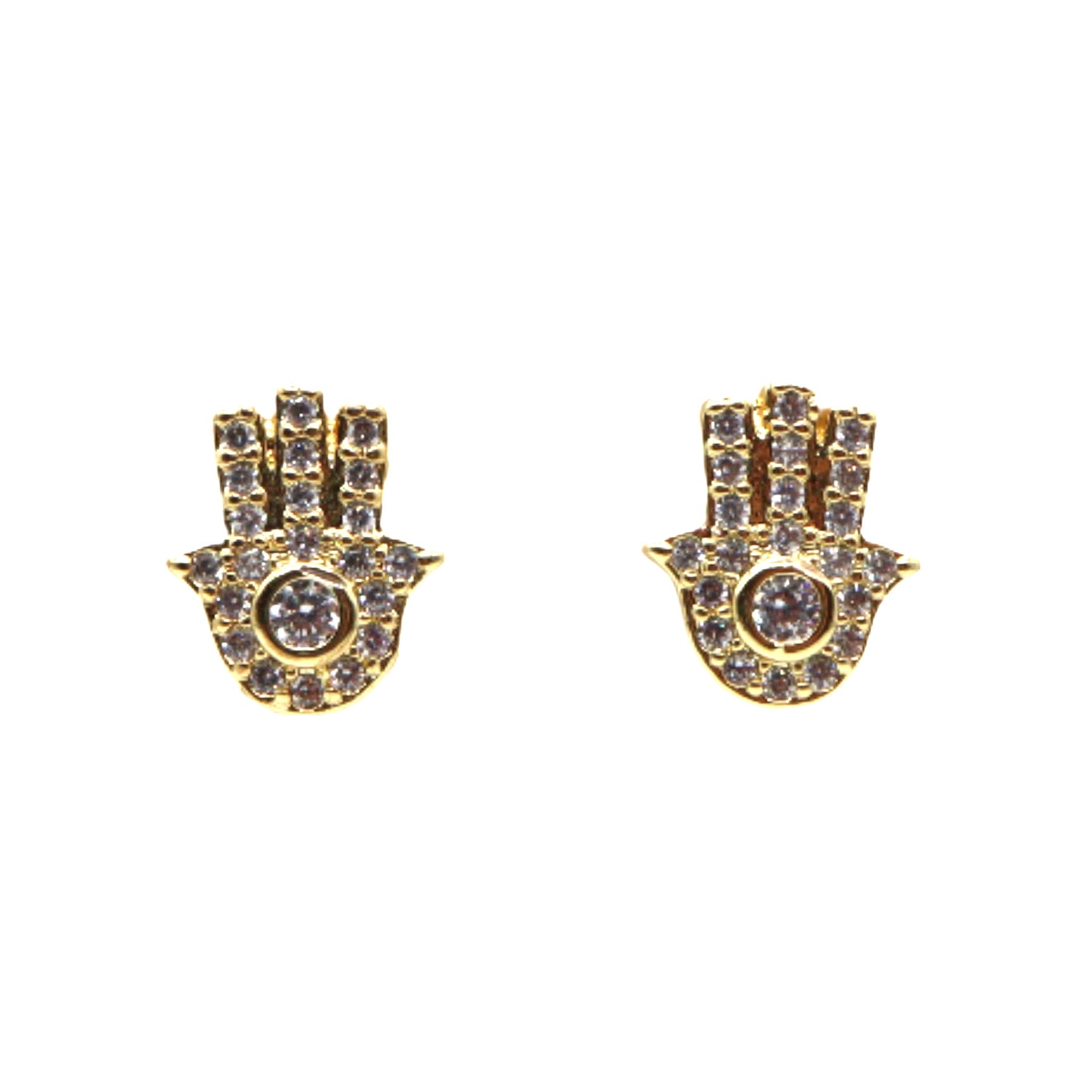 ROMALI 18K Gold-Plated Hamsa Stud Earrings with Crystals - ROMALI