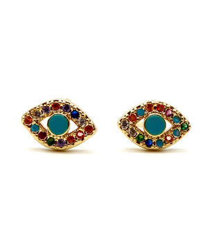 ROMALI 18K Gold-Plated Evil Eye Stud Earrings - ROMALI
