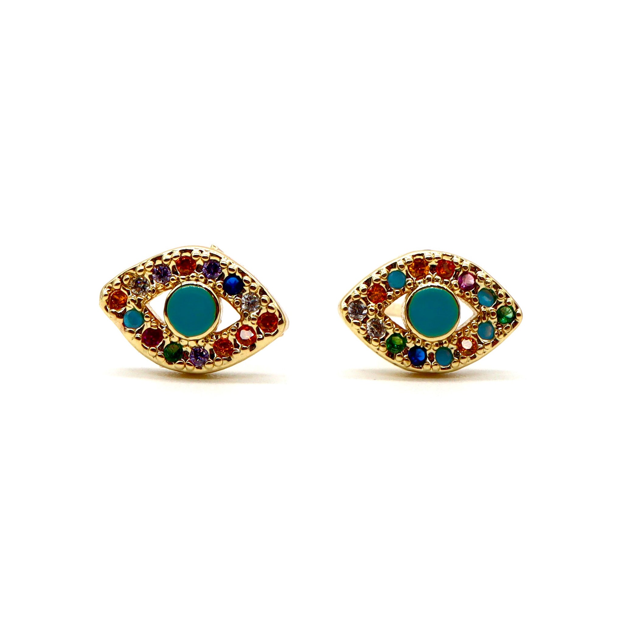 ROMALI 18K Gold-Plated Evil Eye Stud Earrings