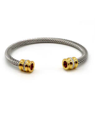 ROMALI 18K Gold-Plated Stainless Steel Cable Cuff Bracelet with Crystal Accents - ROMALI