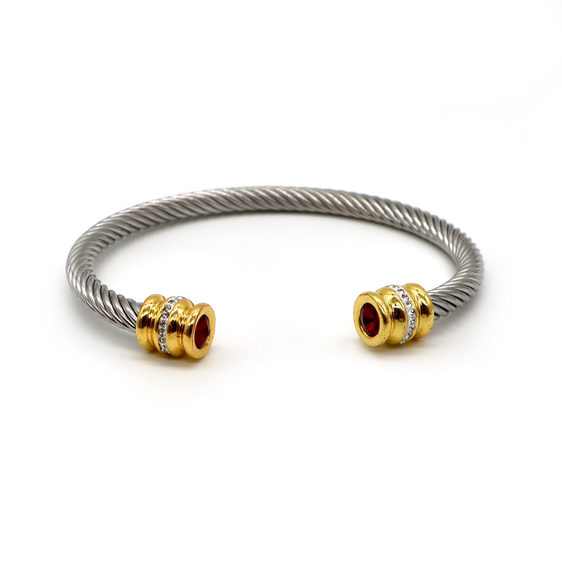 ROMALI 18K Gold-Plated Stainless Steel Cable Cuff Bracelet with Crystal Accents