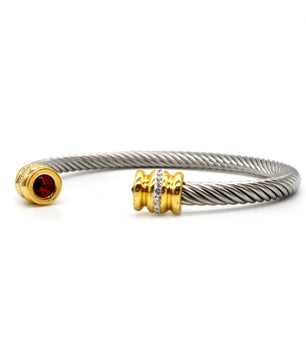 ROMALI 18K Gold-Plated Stainless Steel Cable Cuff Bracelet with Crystal Accents - ROMALI