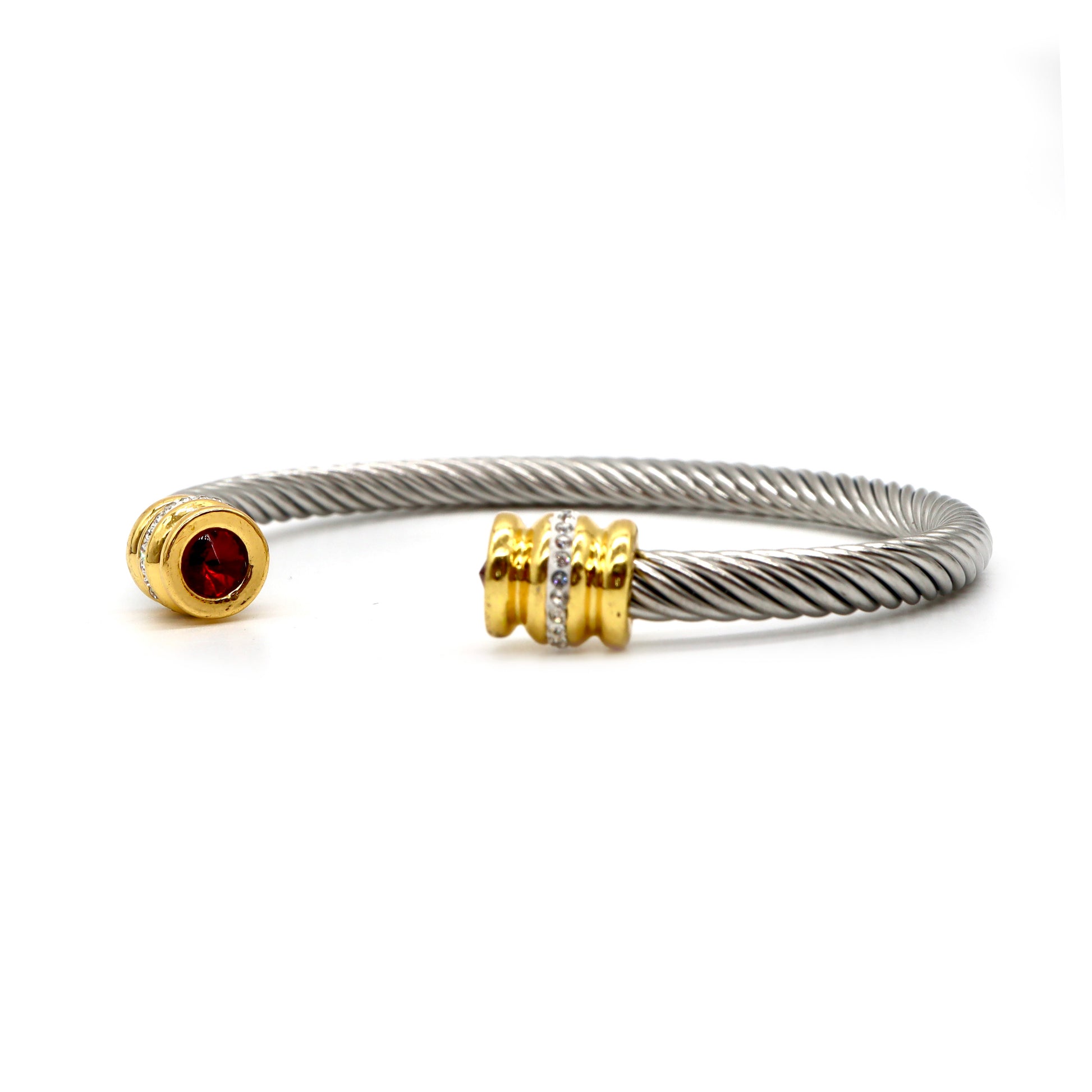 ROMALI 18K Gold-Plated Stainless Steel Cable Cuff Bracelet with Crystal Accents