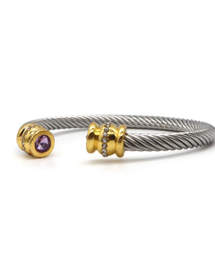 ROMALI 18K Gold-Plated Stainless Steel Cable Cuff Bracelet with Crystal Accents - ROMALI