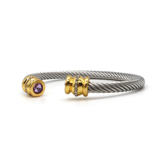 ROMALI 18K Gold-Plated Stainless Steel Cable Cuff Bracelet with Crystal Accents