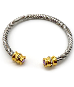 ROMALI 18K Gold-Plated Stainless Steel Cable Cuff Bracelet with Crystal Accents - ROMALI