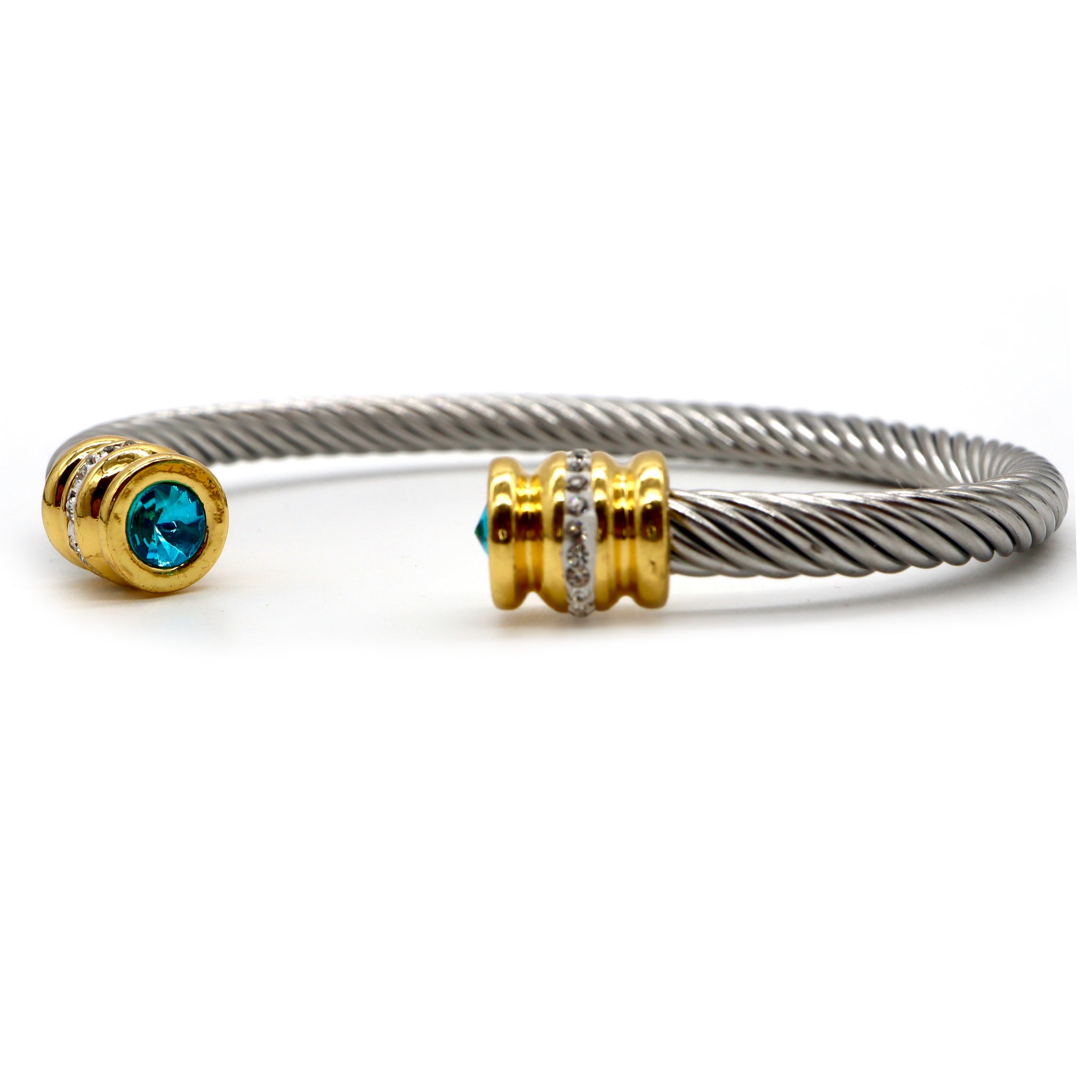 ROMALI 18K Gold-Plated Stainless Steel Cable Cuff Bracelet with Crystal Accents