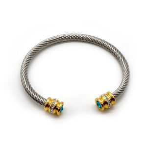 ROMALI 18K Gold-Plated Stainless Steel Cable Cuff Bracelet with Crystal Accents - ROMALI