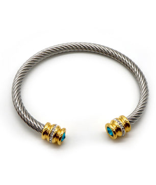 ROMALI 18K Gold-Plated Stainless Steel Cable Cuff Bracelet with Crystal Accents - ROMALI