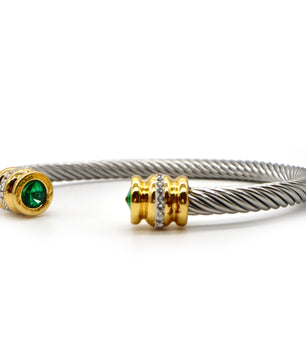 ROMALI 18K Gold-Plated Stainless Steel Cable Cuff Bracelet with Crystal Accents - ROMALI