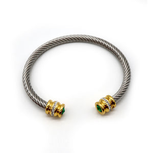 ROMALI 18K Gold-Plated Stainless Steel Cable Cuff Bracelet with Crystal Accents - ROMALI