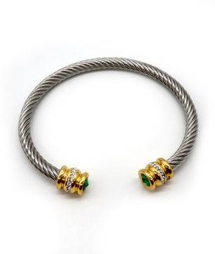 ROMALI 18K Gold-Plated Stainless Steel Cable Cuff Bracelet with Crystal Accents - ROMALI