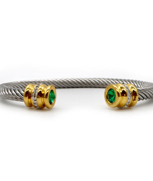 ROMALI 18K Gold-Plated Stainless Steel Cable Cuff Bracelet with Crystal Accents - ROMALI