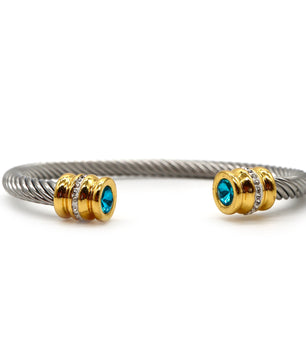 ROMALI 18K Gold-Plated Stainless Steel Cable Cuff Bracelet with Crystal Accents - ROMALI